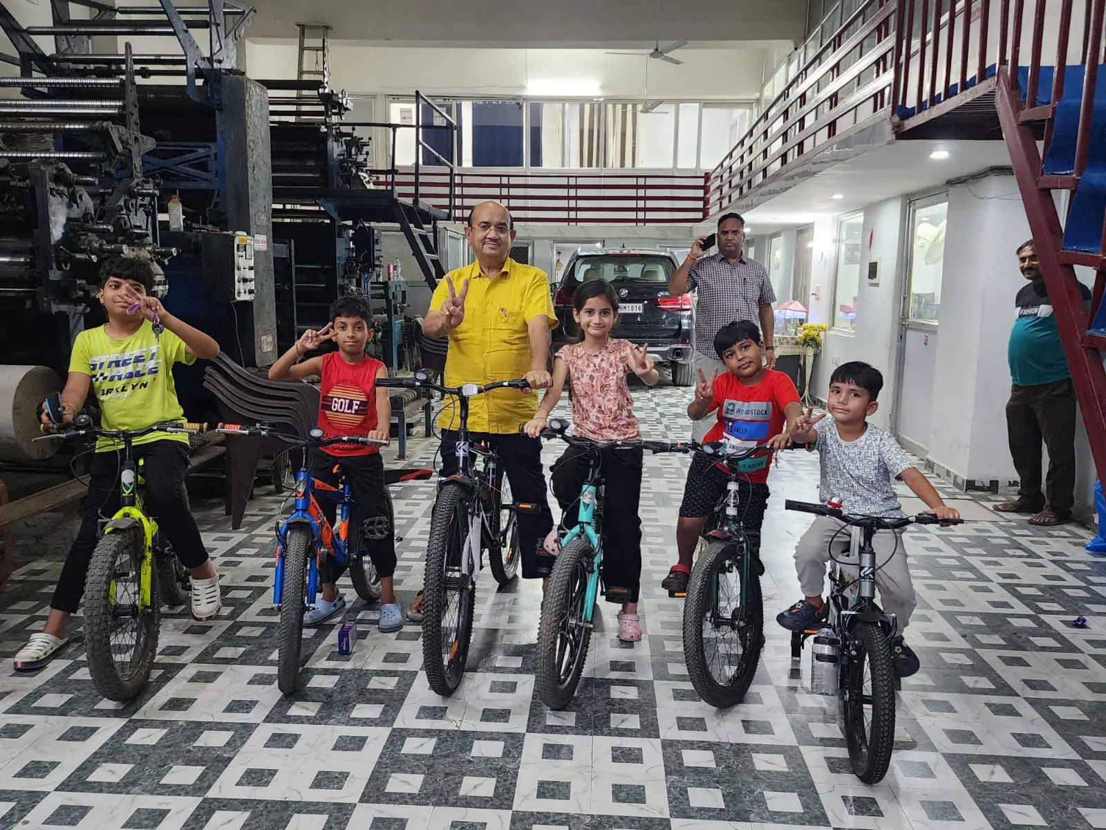 Posing with Kids in Workshop