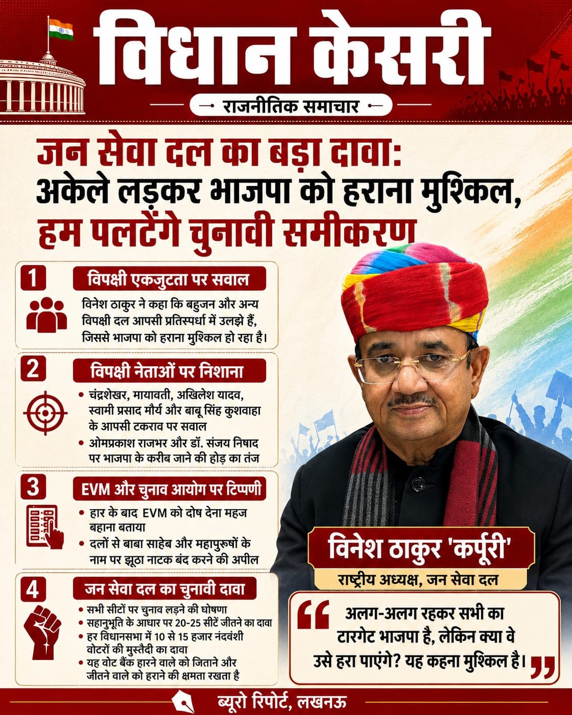 जन सेवा दल का बड़ा दावा: अकेले लड़कर भाजपा को हराना मुश्किल, हम पलटेंगे चुनावी समीकरण